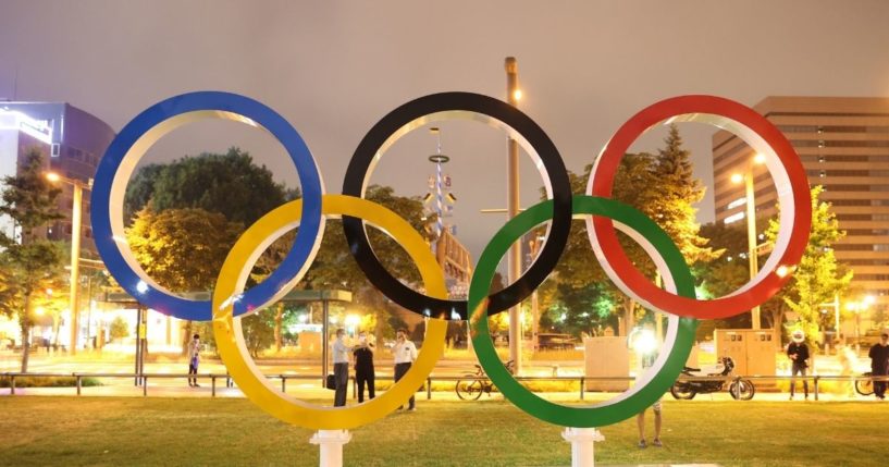 the olympic rings are seen at odori park in sapporo hokkaido