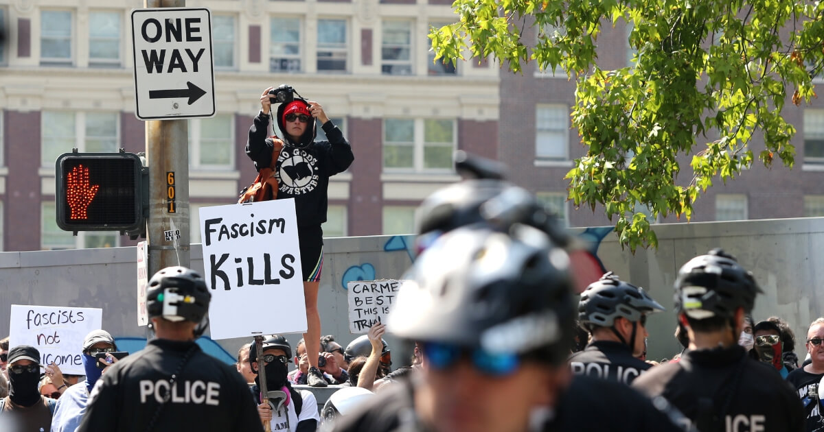 Counter demonstrators blocked by police