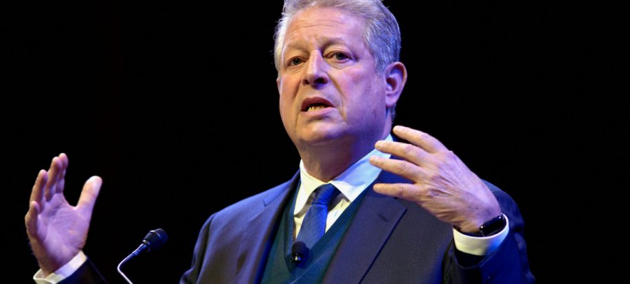 Former Vice President Al Gore discusses 'Confronting The Climate Crisis: Critical Roles For The US And China'at Harvard University's Sanders Theatre on April 7, 2016 in Cambridge, Massachusetts.