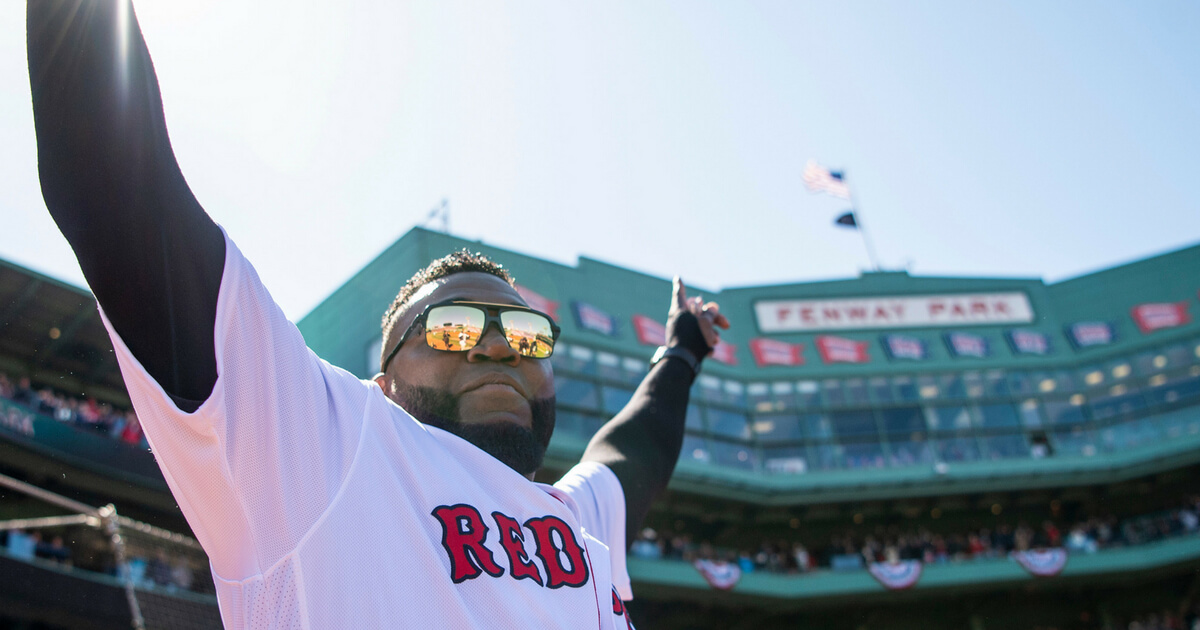 Former designated hitter David Ortiz of the Boston Red Sox is introduced before the Opening Day game against the Tampa Bay Rays on April 5 at Fenway Park in Boston.