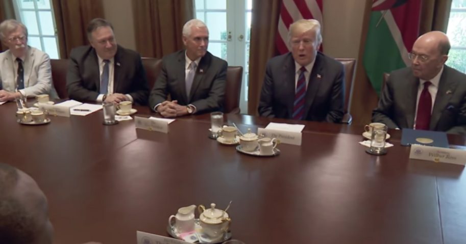 President Donald Trump and members of his cabinet during an August meeting at the White House.