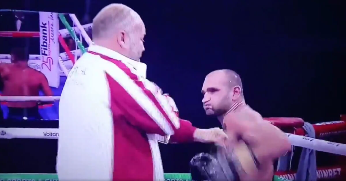 Georgian boxer Levan Shonia started throwing punches at his cornerman after a loss to unbeaten Spas Genov.