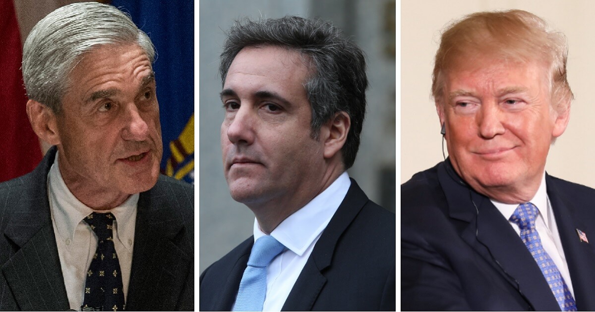 Special counsel Robert Mueller, left; former Trump attorney Michael Cohen, center; and President Donald Trump.