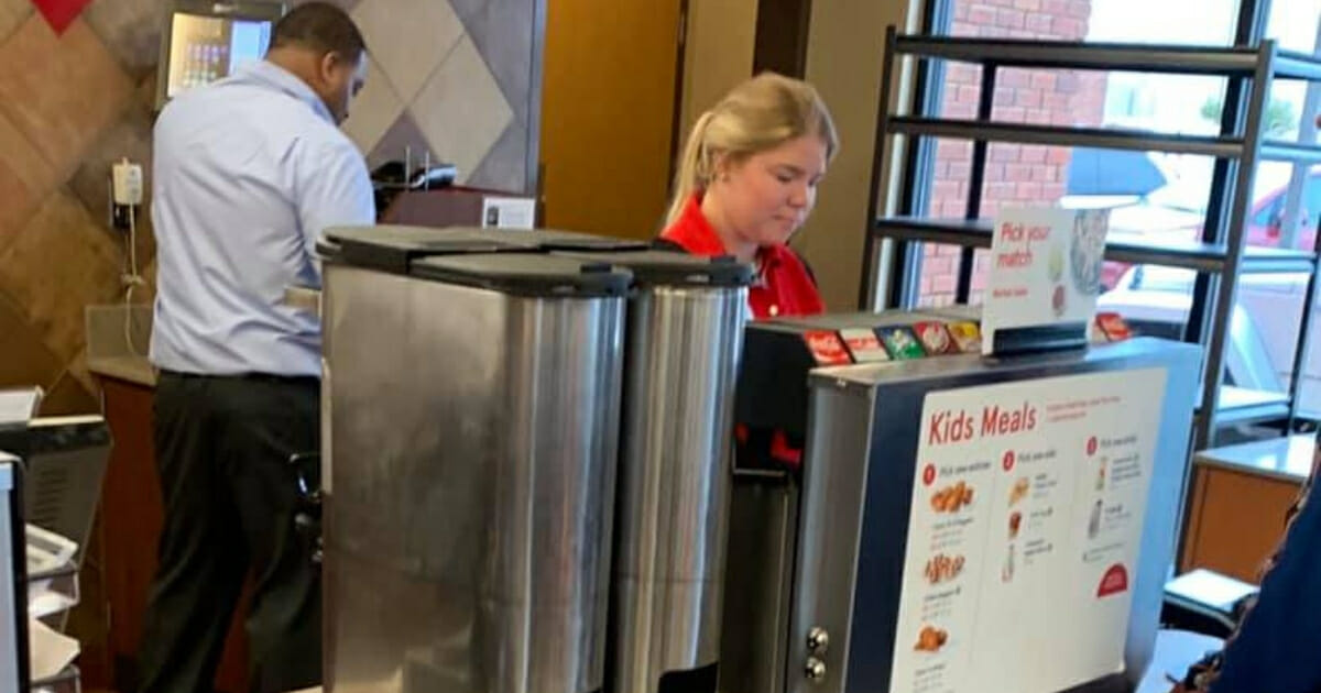 Woman behind the counter at Chick-fil-A