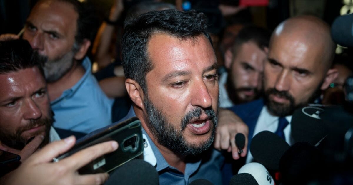 Italian Deputy Prime Minister and Interior Minister Matteo Salvini speaks to the media on Aug. 12, 2019, in Rome, Italy.