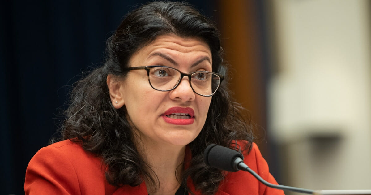 Rep. Rashida Tlaib, a Democrat of Michigan, questions Secretary of Treasury Steven Mnuchin as he testifies during a House Committee on Financial Services hearing on Capitol Hill in Washington, D.C., on May 22, 2019.