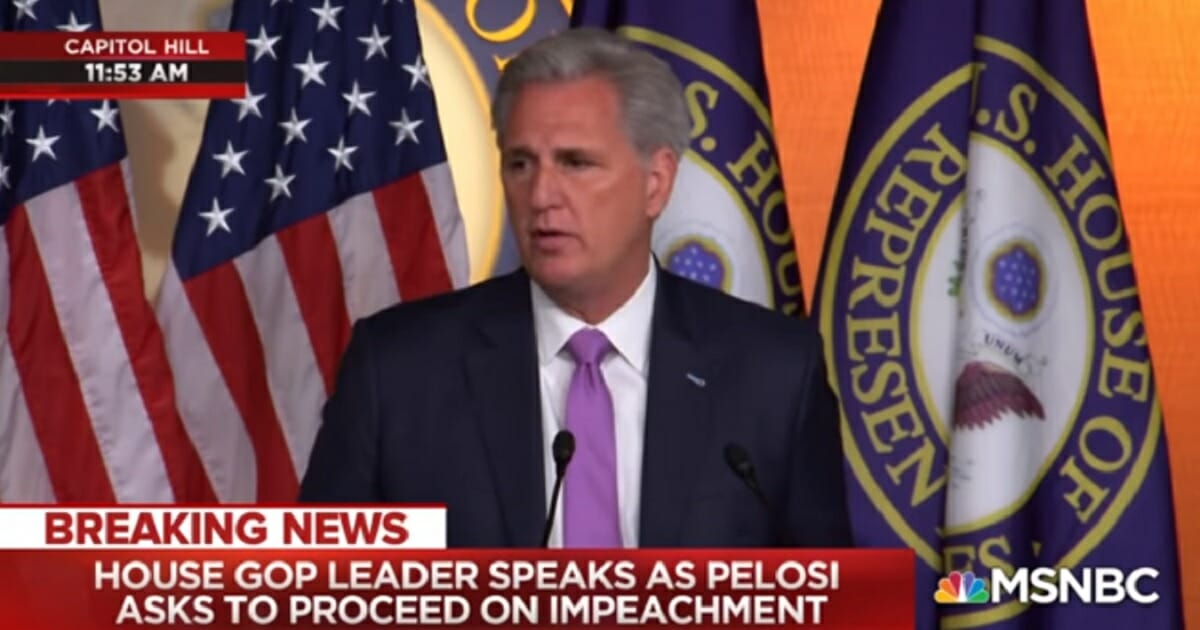 House Minority Leader Kevin McCarthy fields questions at a news conference Thursday.