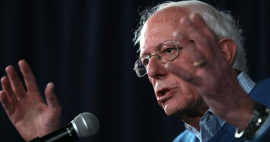 Democratic presidential candidate Sen. Bernie Sanders (I-Vermont) speaks during a news conference at his New Hampshire campaign headquarters on Feb. 6, 2020, in Manchester, New Hampshire.