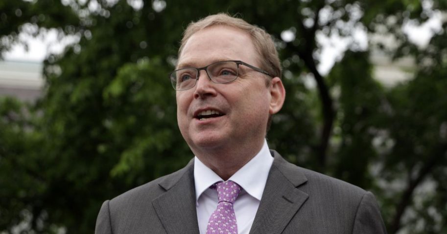 White House economic adviser Kevin Hassett speaks to members of the media in front of the West Wing of the White House on May 22, 2020, in Washington, D.C.