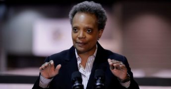 Chicago Mayor Lori Lightfoot speaks during a news conference at McCormick Place in Chicago on April 10, 2020.