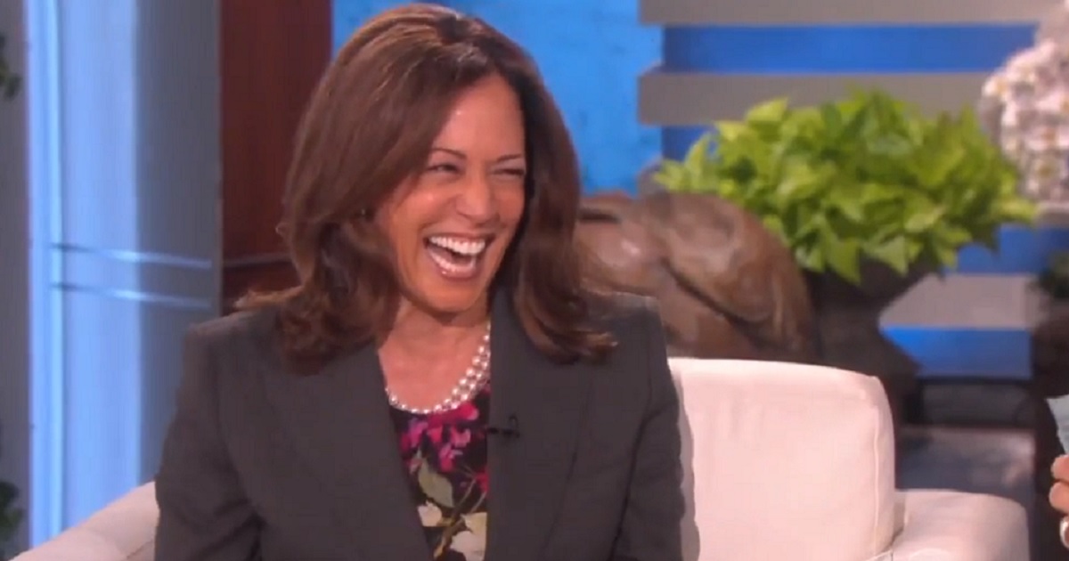 California Sen. Kamala Harris laughs after joking about killing President Donald Trump or members of his administration during a 2018 interview on "Ellen."