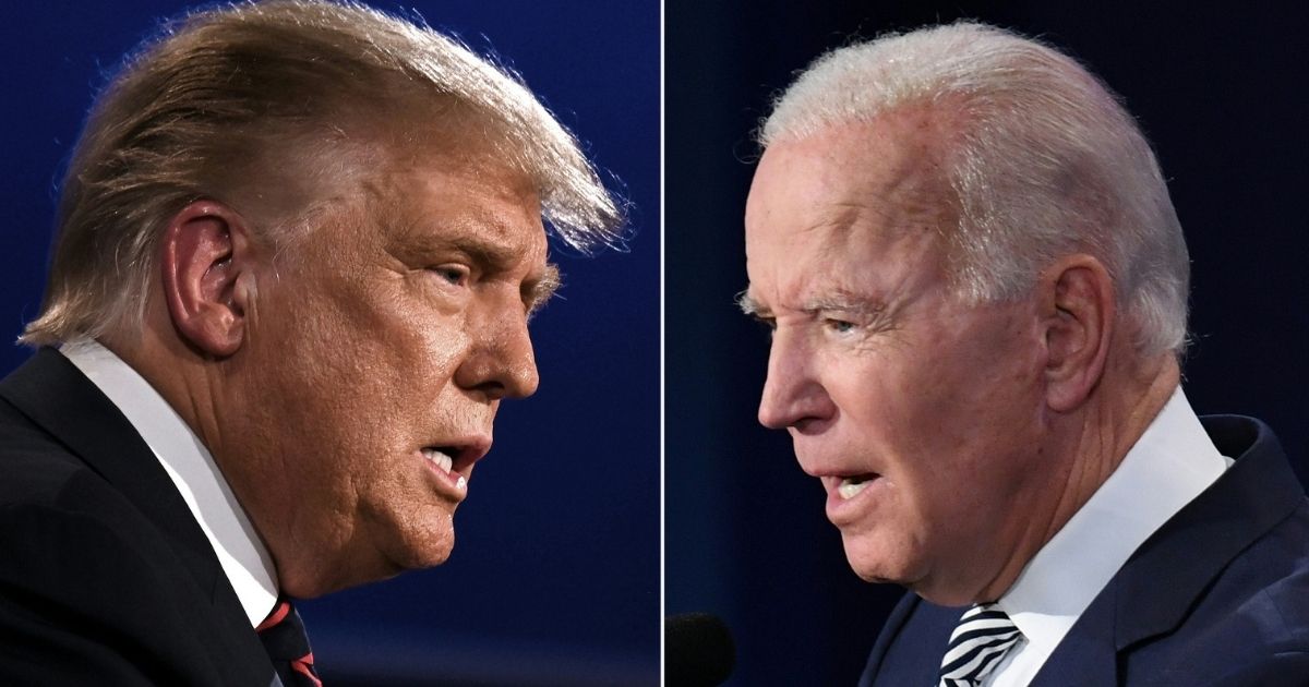 TOPSHOT - (COMBO) This combination of pictures created on September 29, 2020 shows US President Donald Trump (L) and Democratic Presidential candidate former Vice President Joe Biden squaring off during the first presidential debate at the Case Western Reserve University and Cleveland Clinic in Cleveland, Ohio on September 29, 2020.
