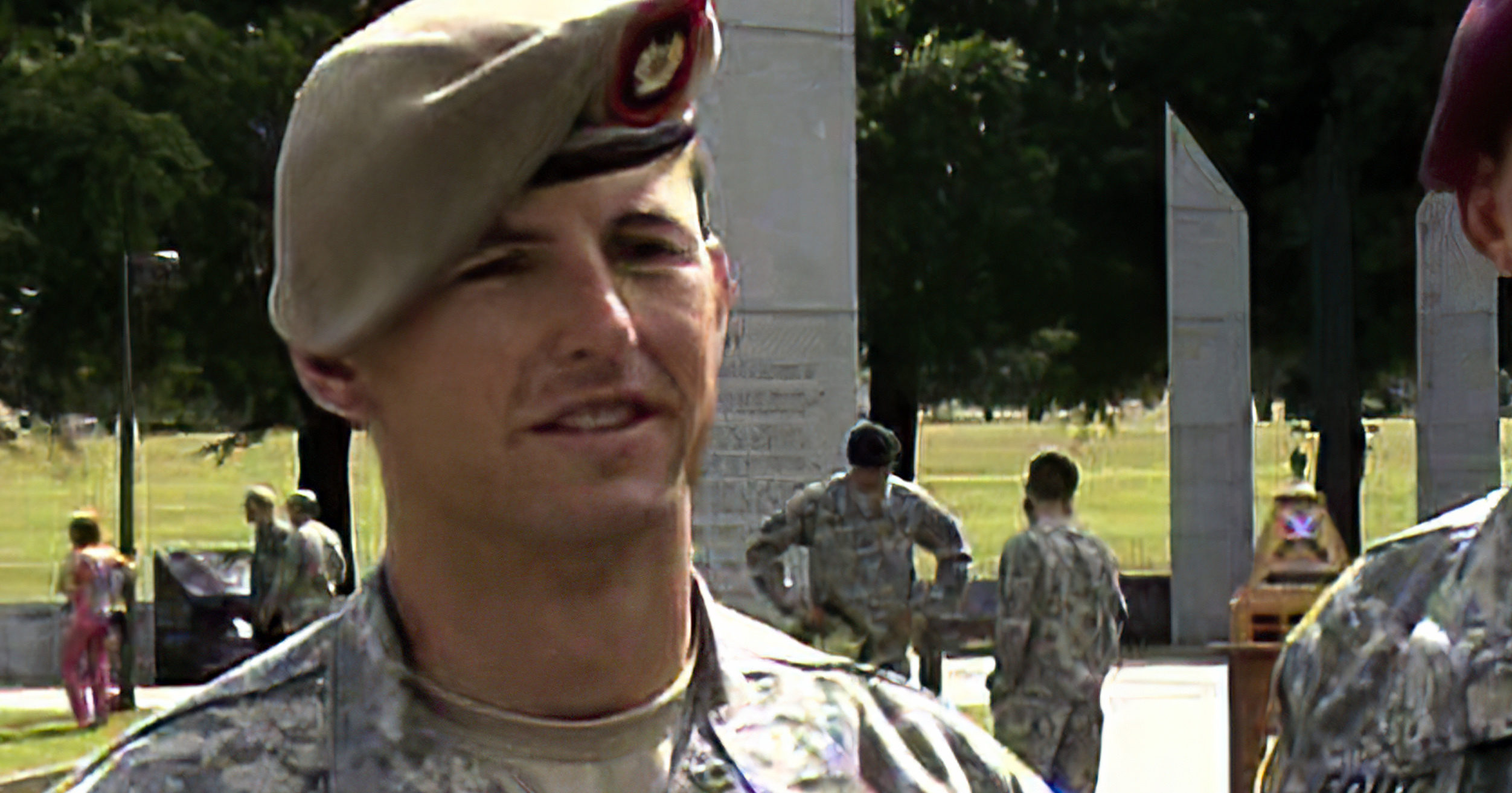 In this image from video provided by the US Army, then-Sgt. 1st Class Thomas Payne is interviewed as a winner of the 2012 Best Ranger competition at Fort Benning, Georgia, on April 16, 2012. Payne will receive the Medal of Honor, the US military’s highest honor for valor in combat, for rescuing about 70 hostages who were set to be executed by ISIS militants in Iraq in 2015. Sgt. Maj. Payne will receive the honor in a White House ceremony on the 19th anniversary of the Sept. 11, 2001, terrorist attacks.