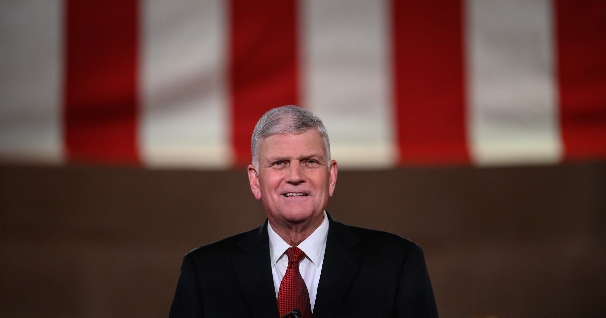 Evangelist Franklin Graham addresses the Republican National Convention in a pre-recorded speech at the Andrew W. Mellon Auditorium, in Washington, DC, on August 27, 2020.