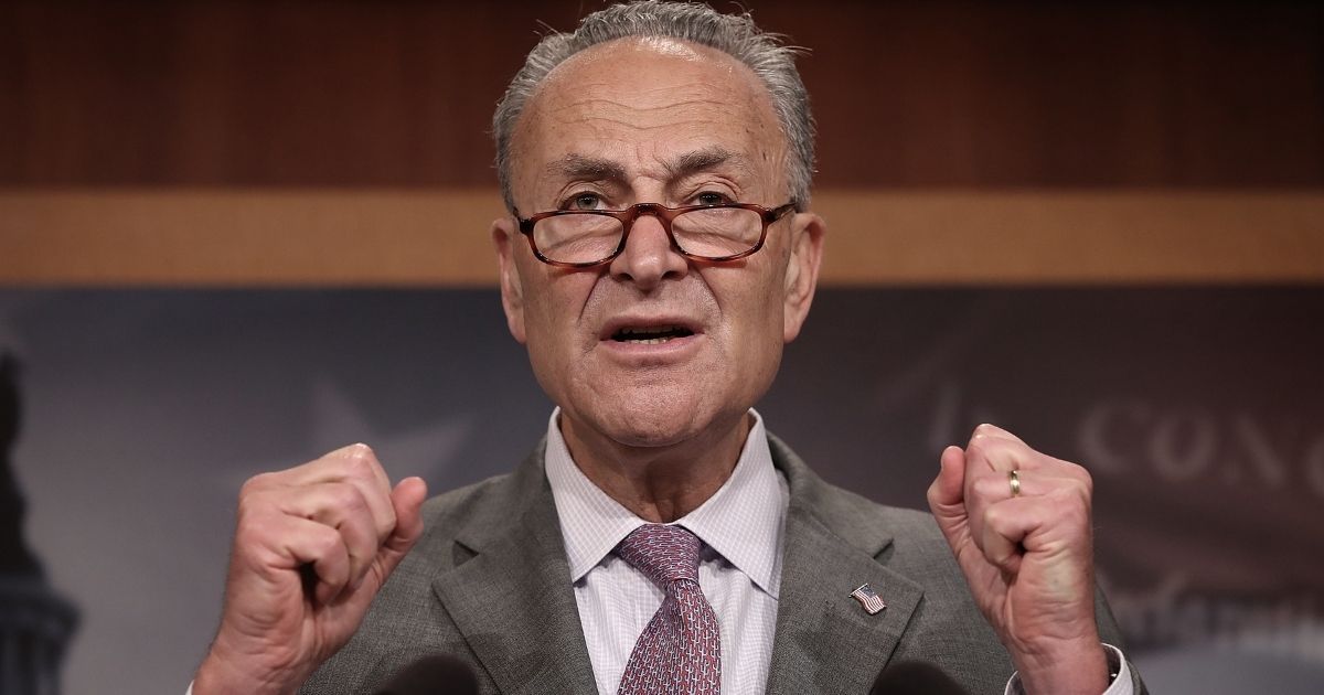 WASHINGTON, DC - JULY 13: Senate Minority Leader Chuck Schumer (D-NY) speaks during a press conference at the U.S. Capitol July 13, 2017 in Washington, DC. Schumer and Democratic leaders spoke out on the newly revised version of the Republican healthcare plan designed to repeal and replace the Affordable Care Act, also known as Obamacare.