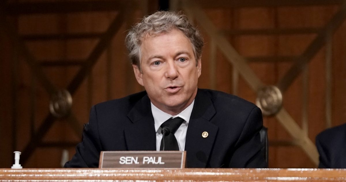 Sen. Rand Paul asks questions during a Senate Homeland Security and Governmental Affairs Committee hearing to discuss election security and the 2020 election process on Dec. 16, 2020, in Washington, D.C.