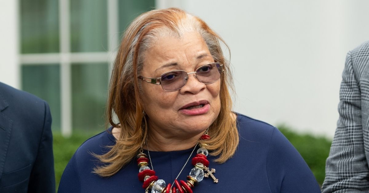 Alveda King, niece of the Rev. Martin Luther King Jr., speaks following a meeting with President Donald Trump and other faith-based, inner-city leaders at the White House in Washington on July 29, 2019.
