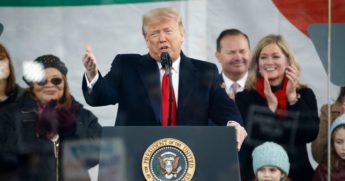 President Donald Trump addresses last year's March for Life at the National Mall on Jan. 24, 2020.