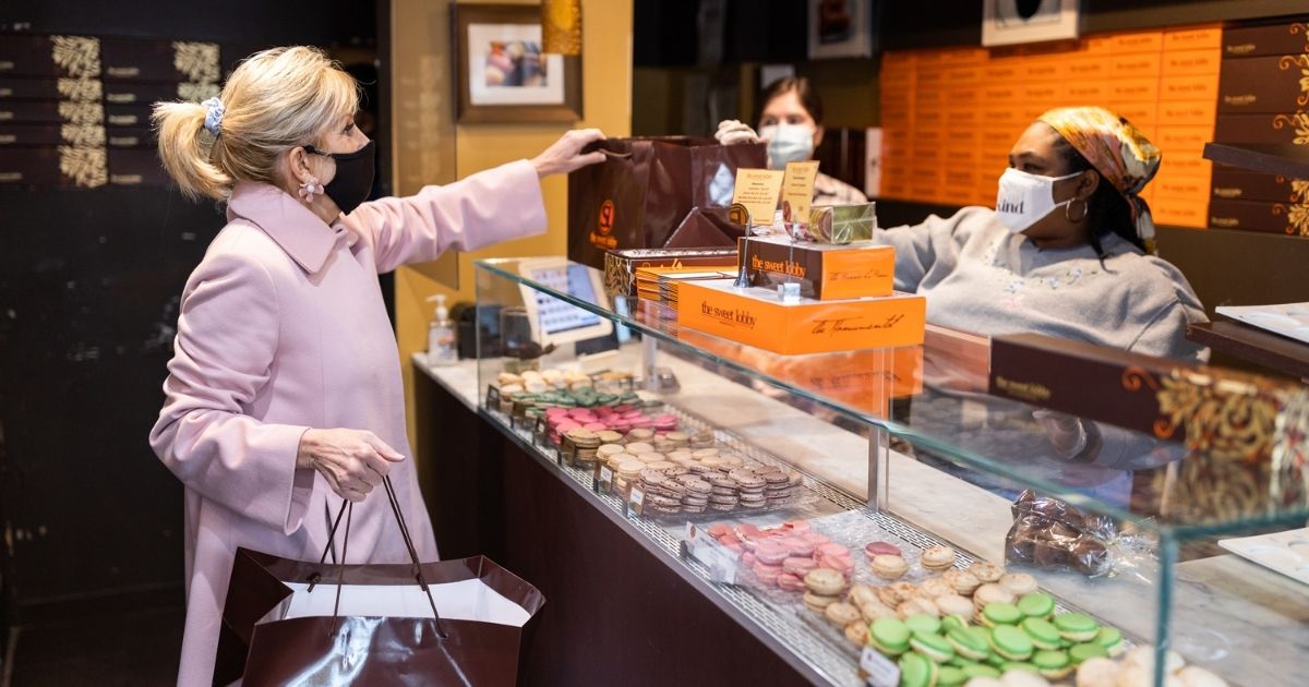 The first lady Jill Biden buys treats for Valentine's Day.