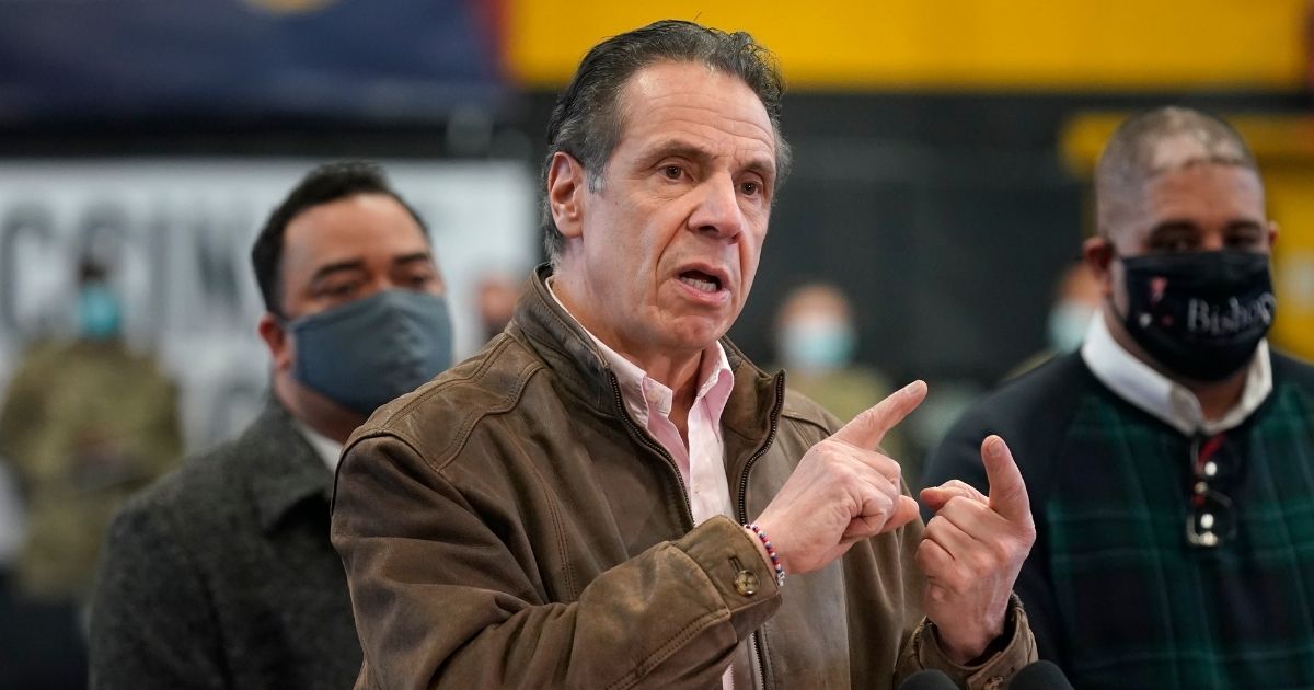 New York Governor Andrew Cuomo speaks during a news conference at a vaccination site in the Brooklyn borough of New York, on Feb. 22.