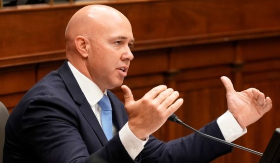 Republican Rep. Brian Mast of Florida speaks during a House Foreign Affairs Committee hearing on Capitol Hill in Washington on March 10.