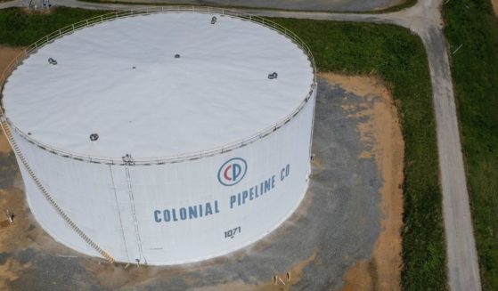 In an aerial view, fuel holding tanks are seen at Colonial Pipeline's Dorsey Junction Station on Thursday in Washington, D.C.