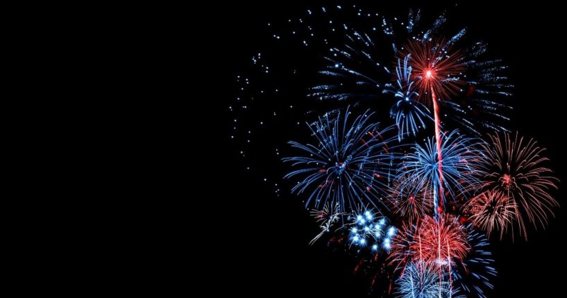 A display of red, white and blue fireworks is pictured above.