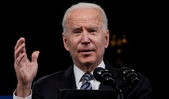 President Joe Biden speaks at the Eisenhower Executive Office Building in Washington on Wednesday.