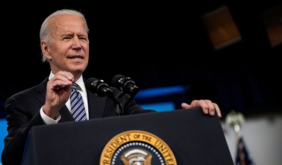 President Joe Biden delivers remarks on the COVID-19 response and the ongoing vaccination program at the Eisenhower Executive Office Building on Wednesday in Washington, D.C.