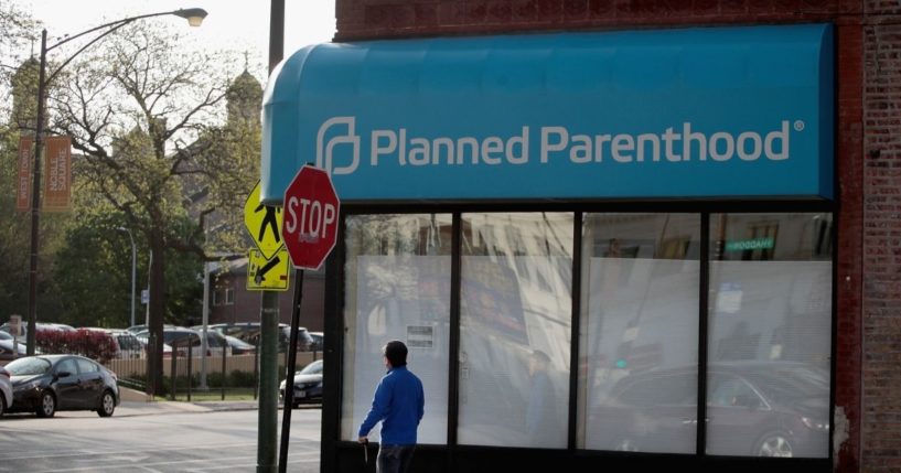 A sign hangs over the front of a Planned Parenthood clinic on May 18, 2018, in Chicago.