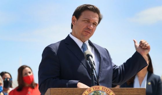 Republican Florida Gov. Ron DeSantis speaks to the media about the cruise industry during a press conference at PortMiami on April 8 in Miami.