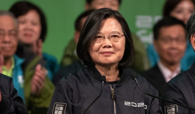 Tsai Ing-Wen addresses supporters after being re-elected as president of Taiwan on Jan. 11, 2020, in Taipei, Taiwan.