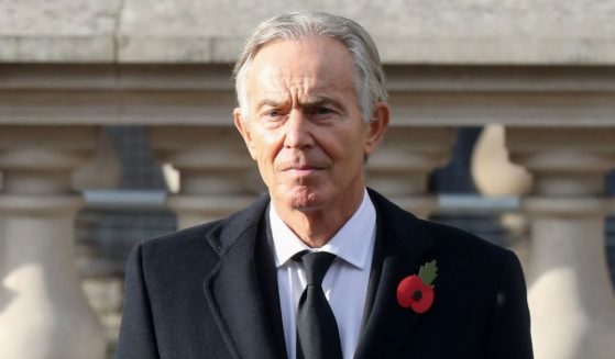 Former British Prime Minister Tony Blair is pictured during the National Service of Remembrance at The Cenotaph on Nov. 8, 2020, in London.