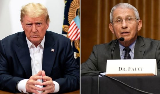 Former President Donald Trump, left, participates in a phone call with members of his administration in Bethesda, Maryland, on Oct. 4, 2020; Director of the National Institute of Allergy and Infectious Diseases Dr. Anthony Fauci, right, speaks during a Senate committee hearing on Tuesday in Washington, D.C.