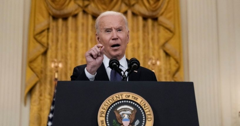 President Joe Biden speaks in the White House on Monday.