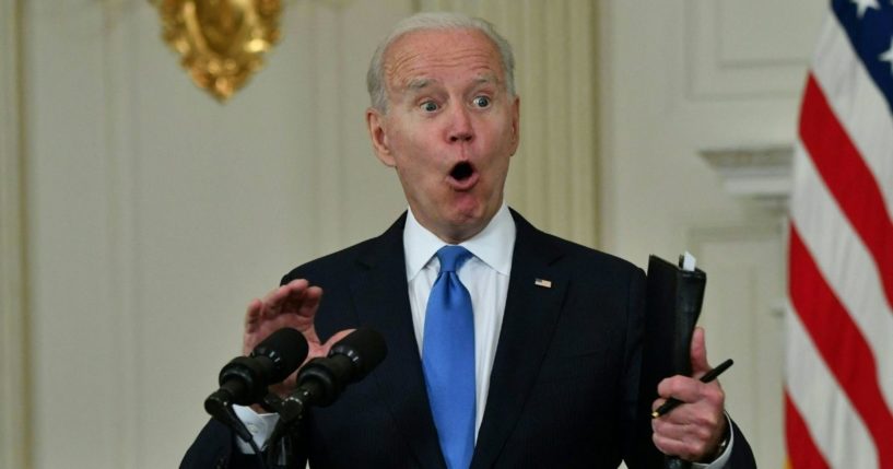 President Joe Biden delivers remarks in the State Dining Room of the White House on Wednesday.