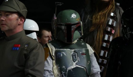 An actor dressed as Boba Fett arrives at the European premiere of the film "Star Wars: The Force Awakens" in London on Dec. 16, 2015.