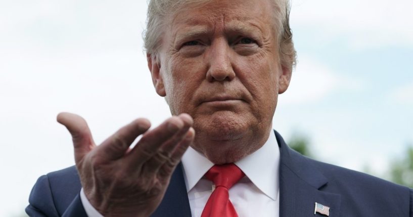 Then-President Donald Trump speaks to reporters outside the White House in Washington on June 18, 2019.