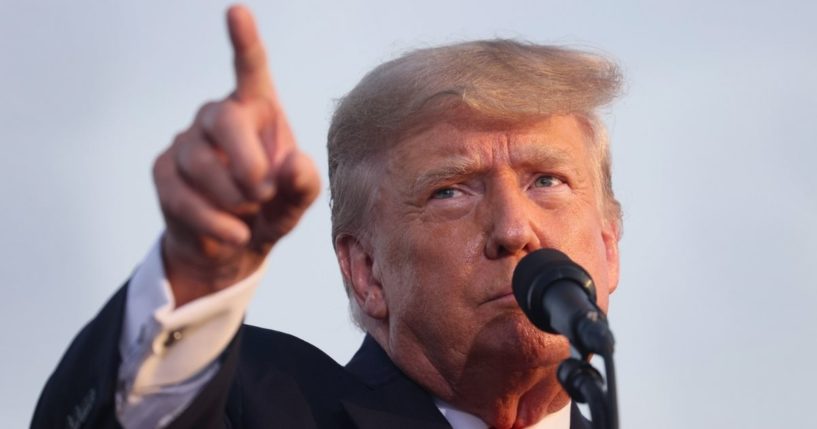 Former President Donald Trump speaks to supporters during a rally at the Lorain County Fairgrounds on Saturday in Wellington, Ohio.