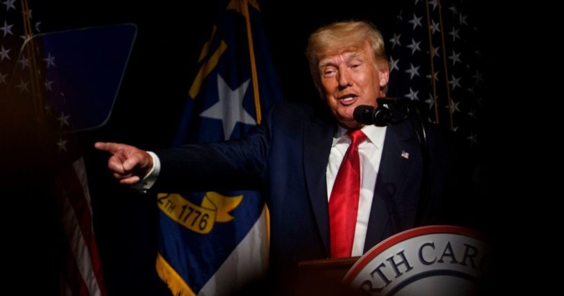 Former President Donald Trump addresses the North Carolina GOP state convention in Greenville, North Carolina, on Saturday.