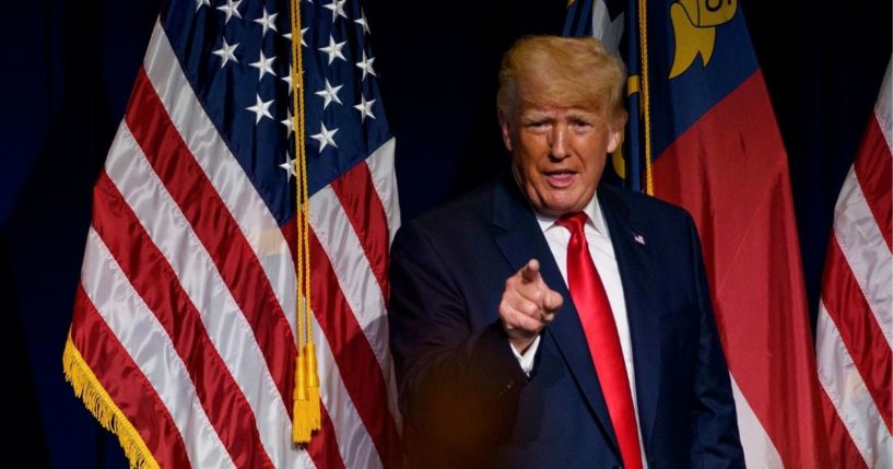 Former President Donald Trump addresses the North Carolina GOP state convention in Greenville, North Carolina, on Saturday.