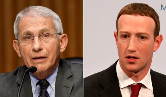 At left, Dr. Anthony Fauci, director of the National Institute of Allergy and Infectious Diseases, speaks during a Senate Health, Education, Labor and Pensions Committee hearing in Washington on May 11. At right, Facebook founder and CEO Mark Zuckerberg speaks in Munich, southern Germany, on Feb. 15, 2020.