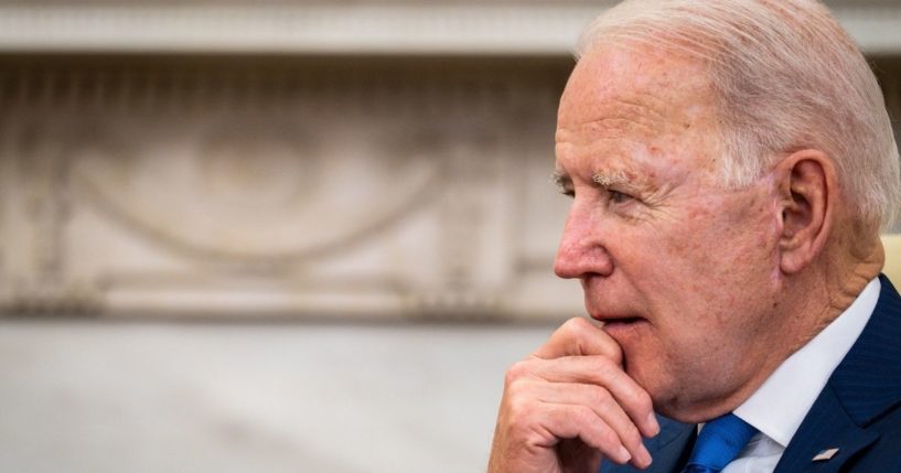 U.S. President Joe Biden makes brief remarks while hosting Afghanistan President Ashraf Ghani and Dr. Abdullah Abdullah, chairman of the High Council for National Reconciliation, in the Oval Office at the White House on Friday in Washington, D.C.