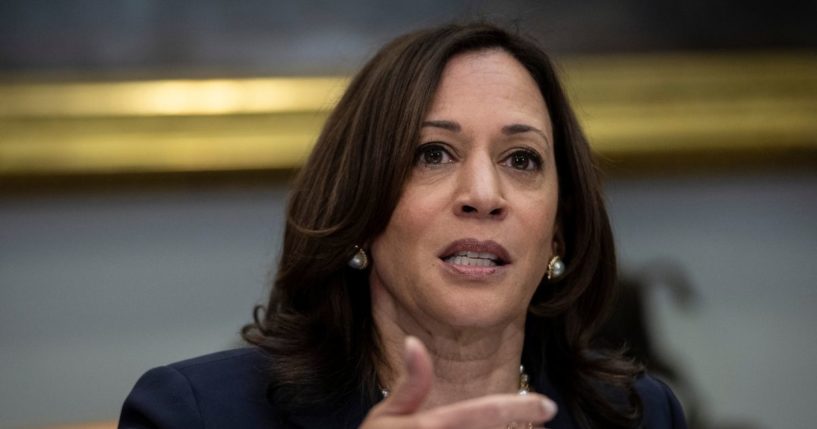 Vice President Kamala Harris speaks while meeting with Democratic members of the Texas Legislature in the Roosevelt Room of the White House on June 16, 2021, in Washington, D.C.