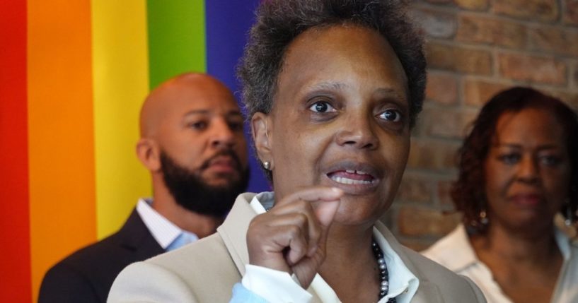 Chicago Mayor Lori Lightfoot speaks to guests at an event held to celebrate Pride Month on June 7, 2021 in Chicago.