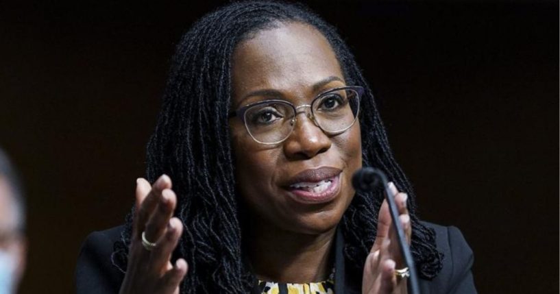 In this April 28, 2021, file photo, Ketanji Brown Jackson, who was confirmed Monday as a U.S. Circuit Judge for the District of Columbia Circuit, testifies before a Senate Judiciary Committee hearing on pending judicial nominations on Capitol Hill in Washington.