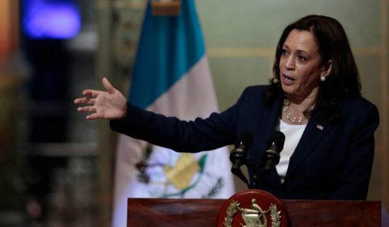 Vice President Kamala Harris speaks during Monday's news conference in Guatemala City.