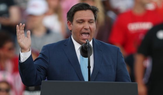 Florida Republican Gov. Ron DeSantis speaks before the arrival of then-President Donald Trump for his "The Great American Comeback Rally" on Sept. 24, 2020, in Jacksonville, Florida.