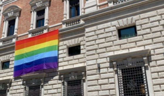 A rainbow flag on the U.S. Embassy to the Holy See on June 1.