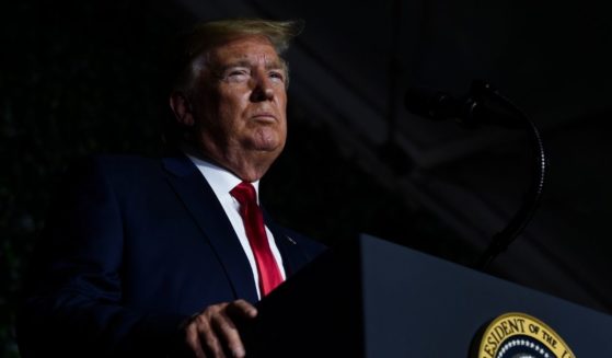 Then-President Donald Trump speaks during an event commemorating the 400th Anniversary of the First Representative Legislative Assembly in Jamestown, Virginia, on July 30, 2019.